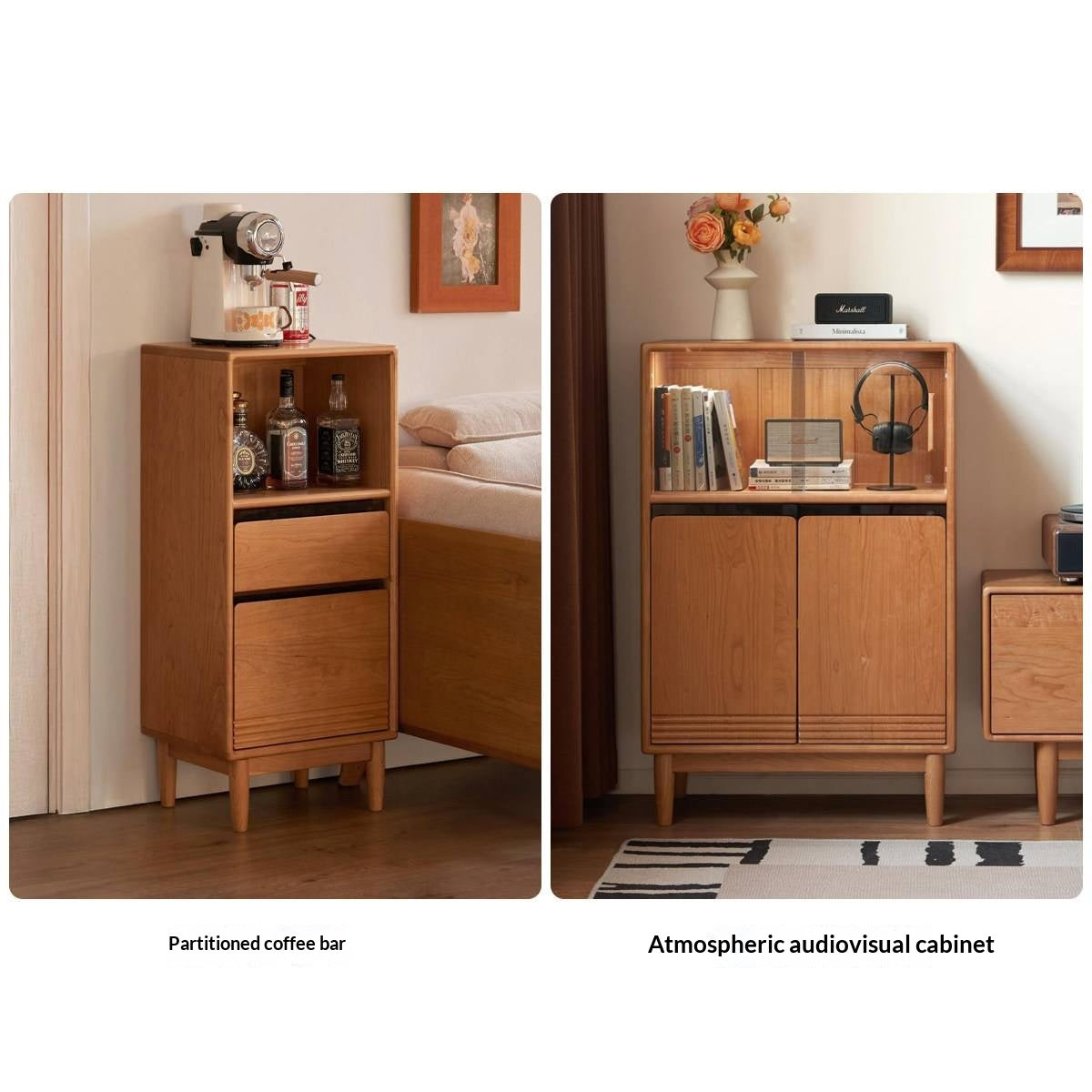 Cherry Solid Wood Wall-Mounted Side Cabinet Modern Minimalist Style