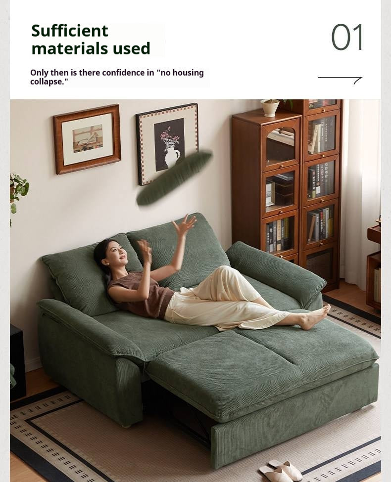 Corduroy Loveseat Sofa with Pull-Out Chaise and Adjustable Backrest