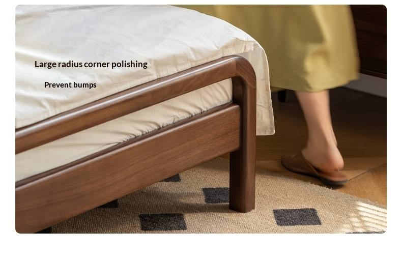 Black Walnut, Beech Solid Wood Retro Upholstered Large Bed