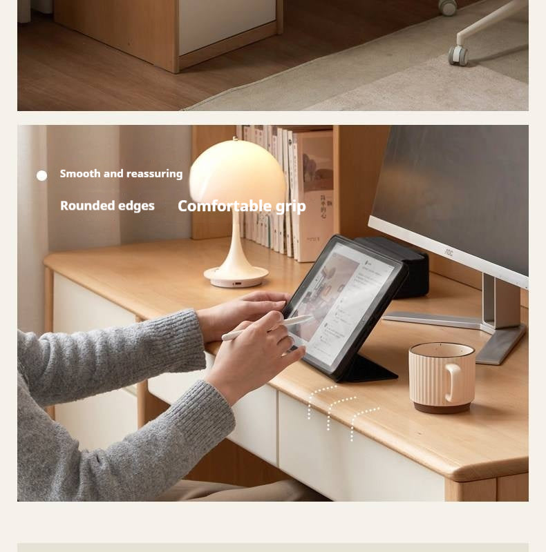 Beech Solid Wood Desk Bookshelf Integrated Study