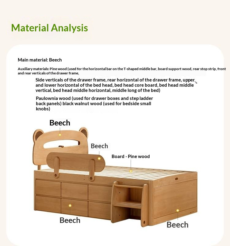 Beech Solid Wood Children's Night Light Storage Loft Bed