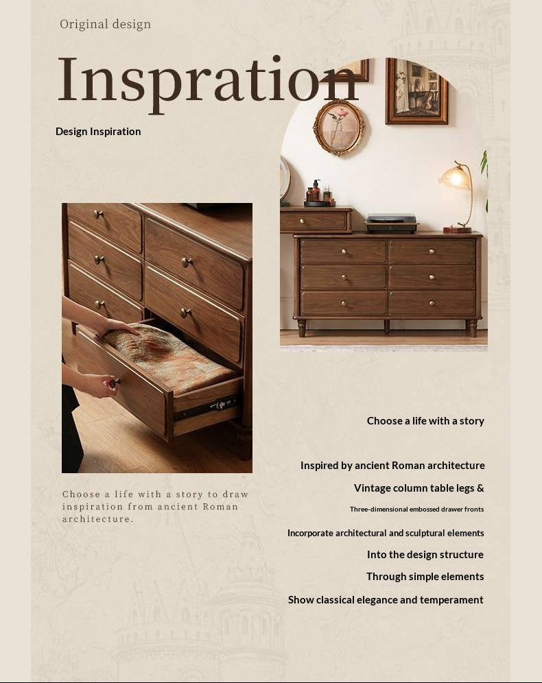 Black Walnut, Oak Solid Wood Extendable Vanity Desk and 6-Drawer Dresser Combo