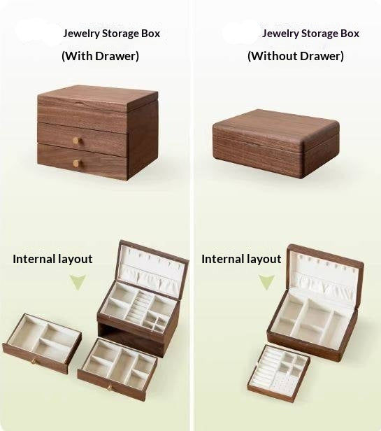 Black Walnut Solid Wood Jewelry Box with Large Capacity for Earrings and Necklaces