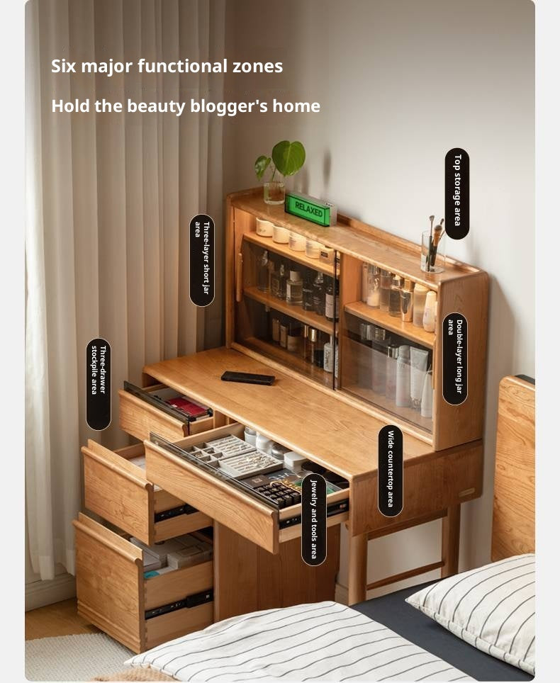 Cherry Solid Wood Retro Skeleton Line Makeup Table