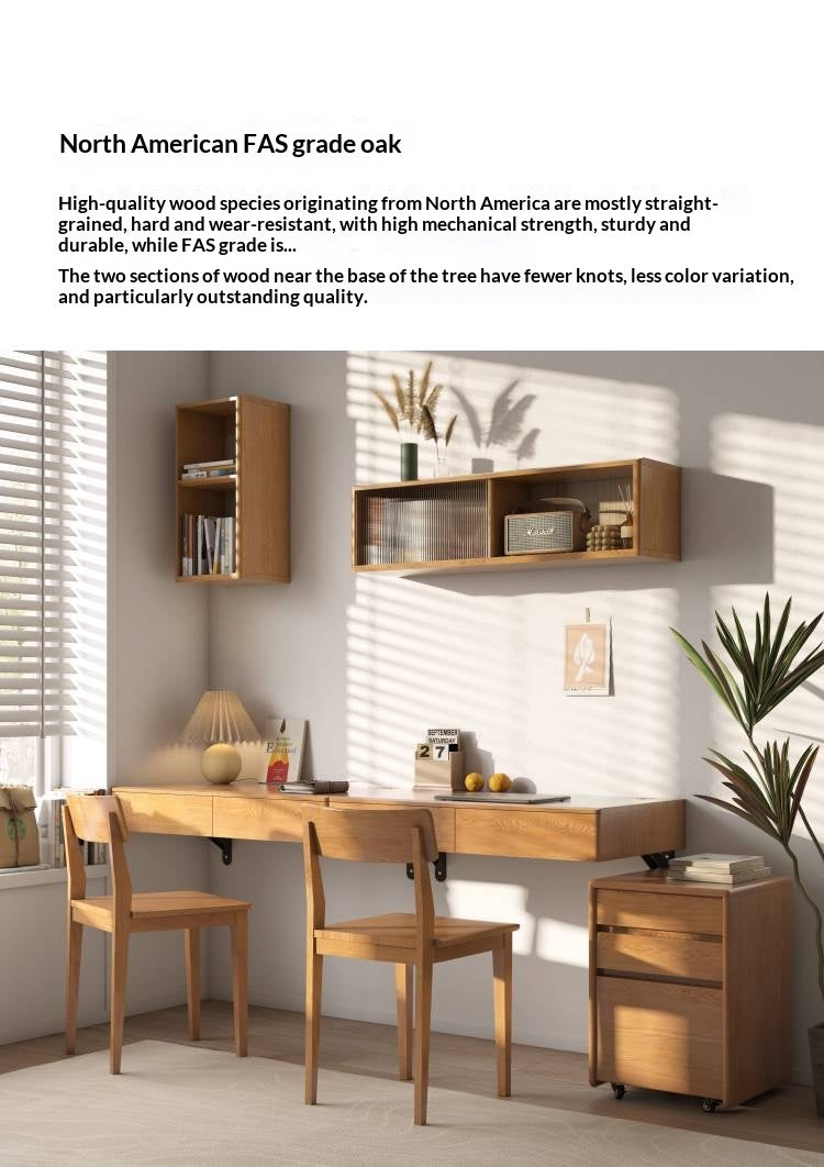 Oak Solid Wood Desk Cabinet with Drawers