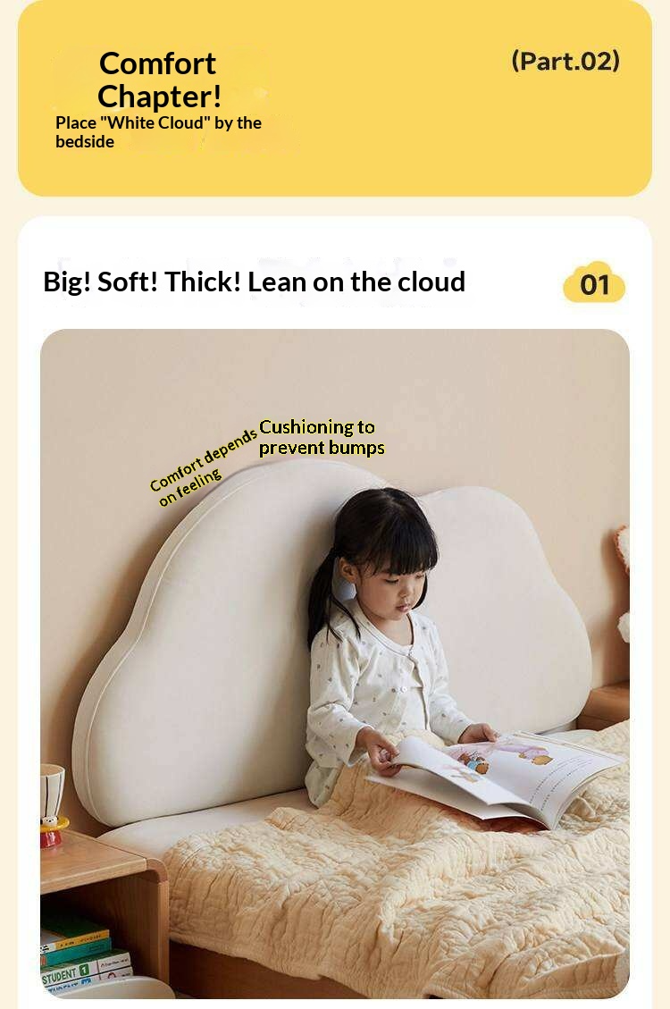 Beech Solid Wood Upholstered Kids Bed with Cloud-Shaped Headboard