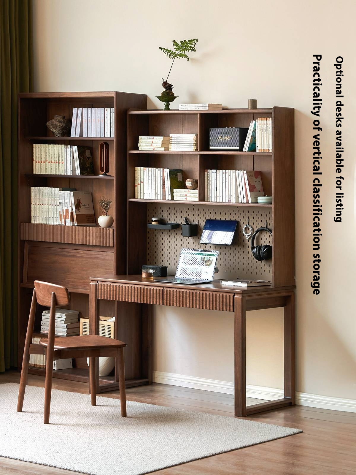 Black Walnut Solid Wood, Solid RubberWood Computer Desk