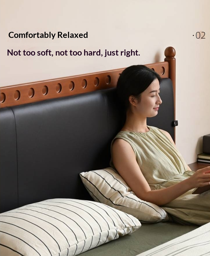 Poplar Solid Wood Vintage Soft Backrest Bed