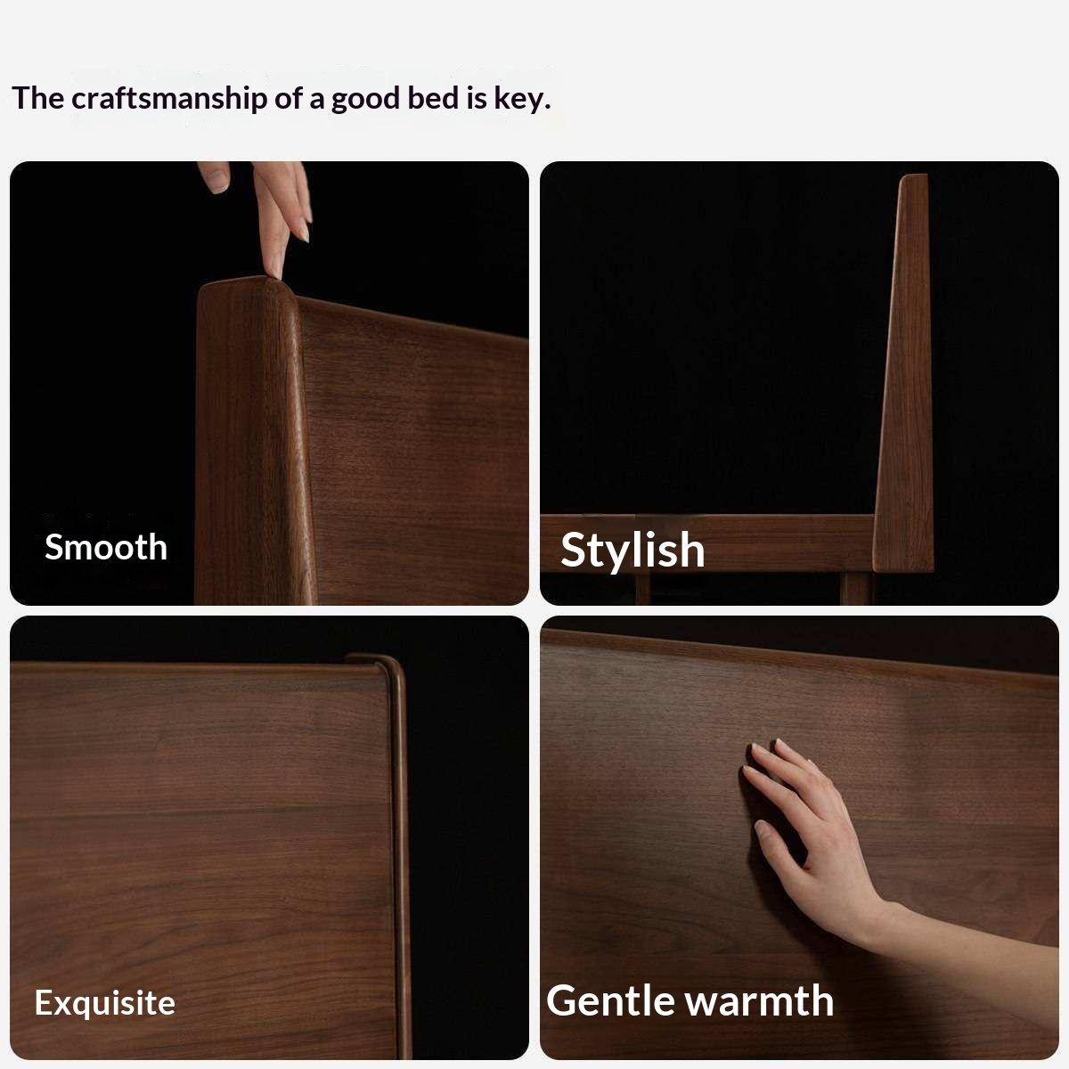 Black Walnut Solid Wood Bed with Sleek Light Luxury Finish