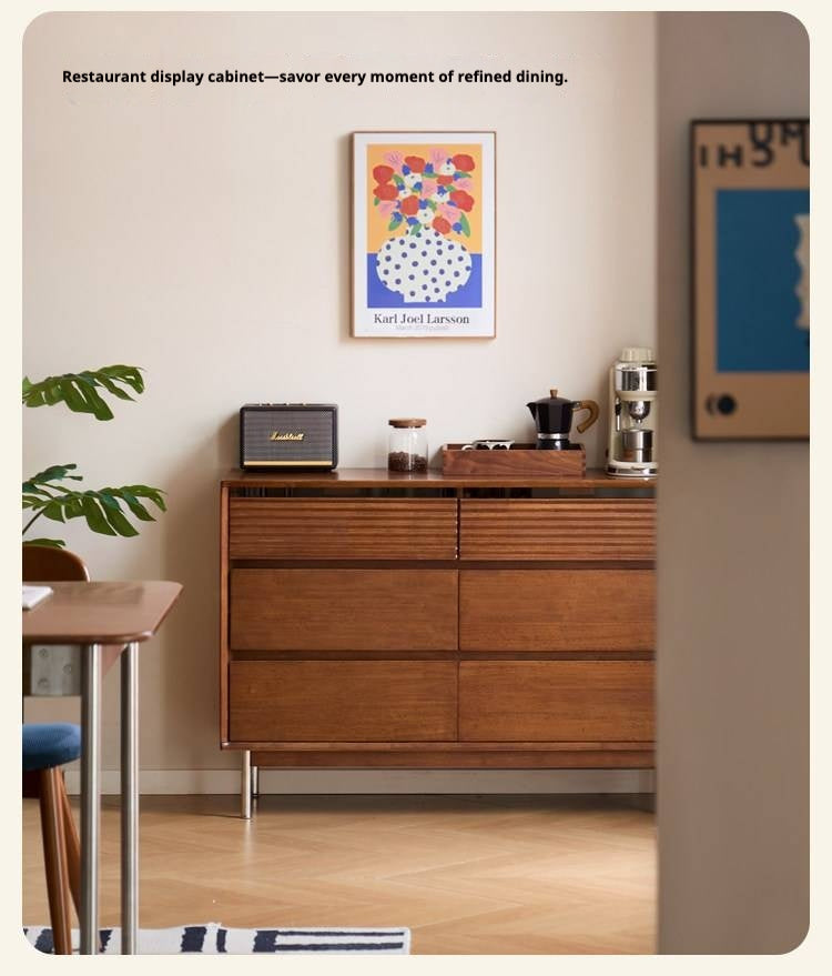 Rubberwood Solid 6-Drawer Dresser, Mid Century Bedroom Storage Cabinet