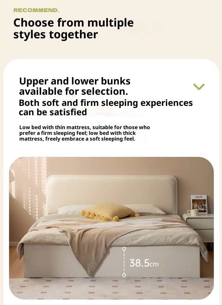 Rubberwood Solid Wood Bed Modern Minimalist Box Bed White Cream Style