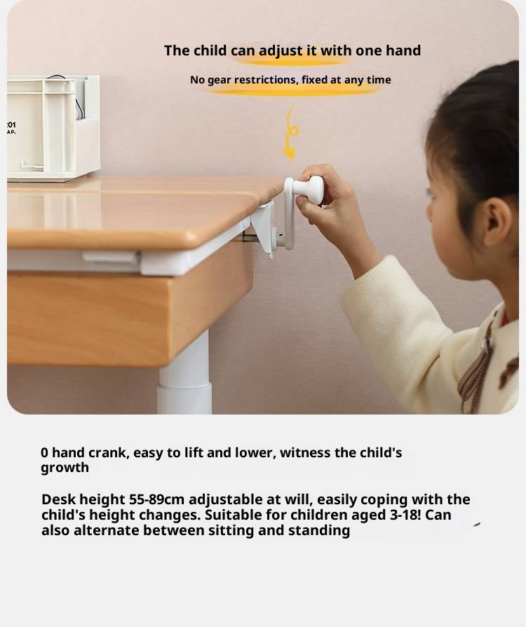Beech Solid Wood Modern Hand Cranked Children s Writing Desk