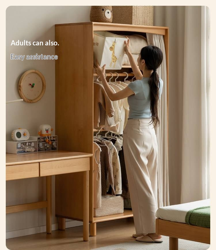 Beech Solid Wood Children's Curtain Wardrobe