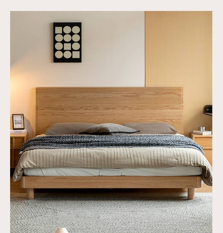 Oak Solid Wood Bed Modern Minimalist Large Bed