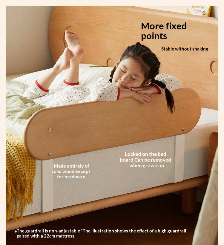 Beech Solid Wood Kids Floating Bed with Night Light and Optional Guardrails