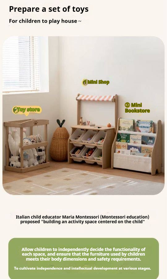 Beech, Poplar Solid Wood Kids Toy Storage Organizer Montessori Toy Shelf