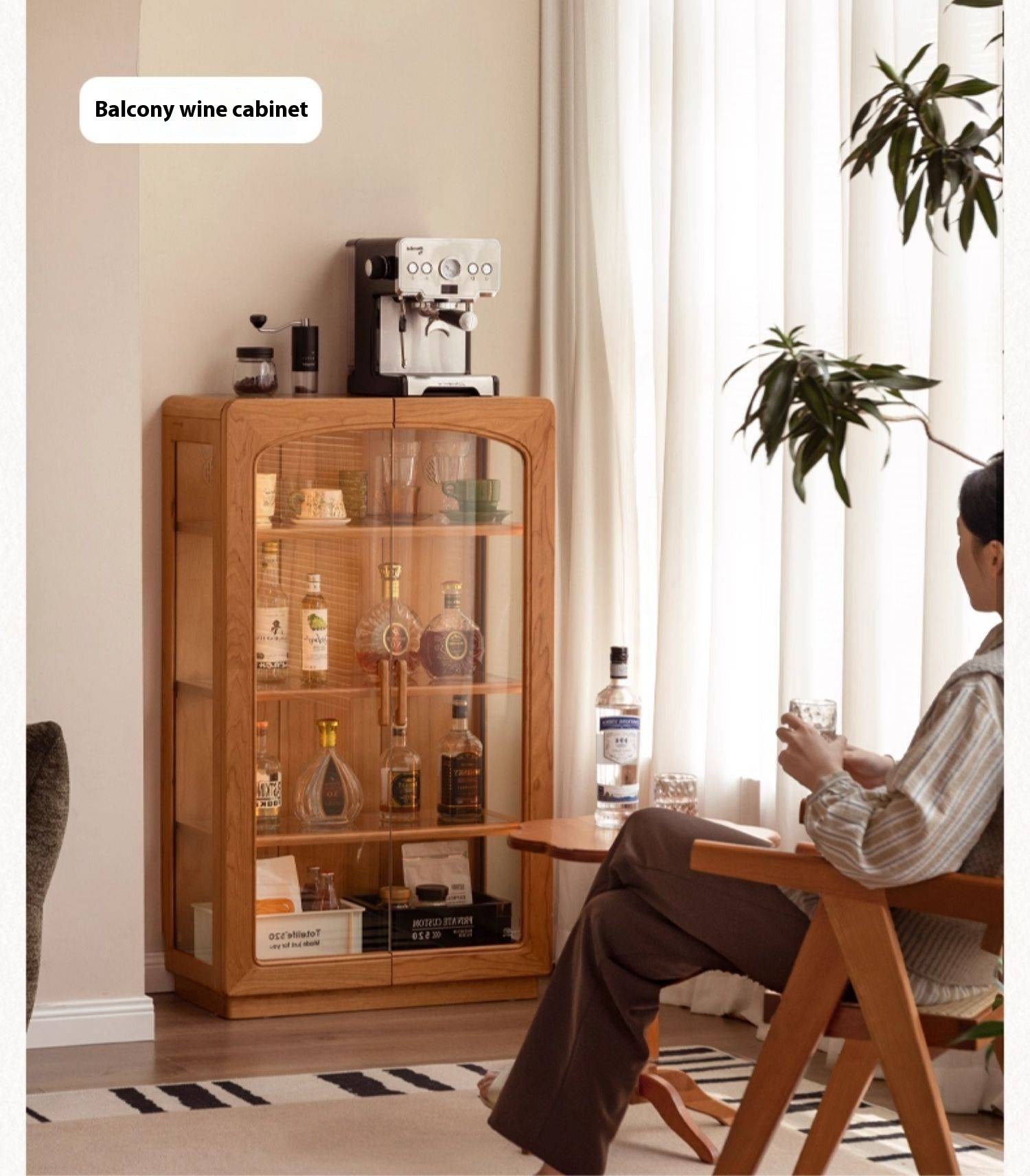 Cherry Solid Wood Retro Style With Light Side Cabinet