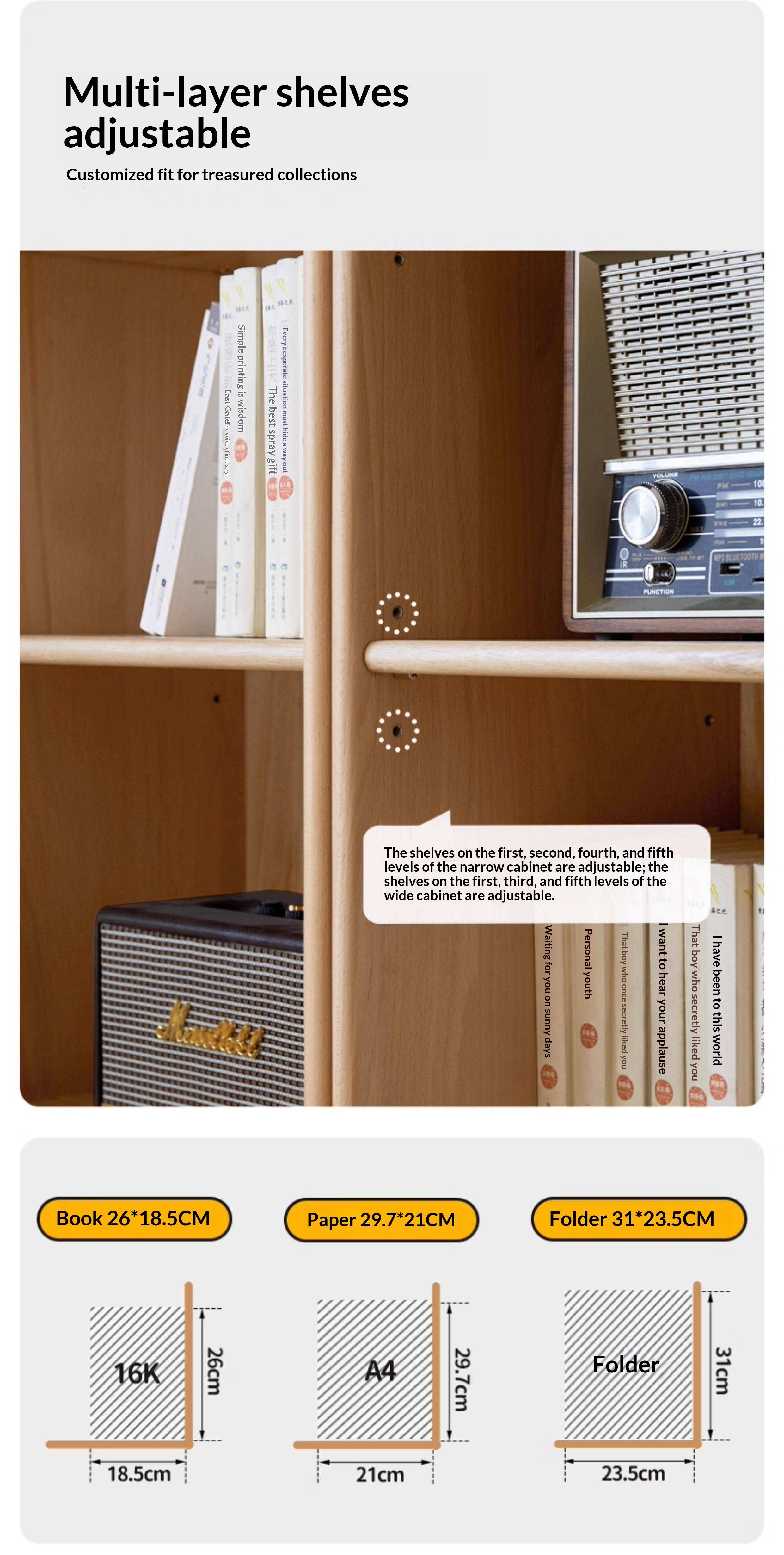 Beech Solid Wood Bookshelf Combination, Open Storage Cabinet