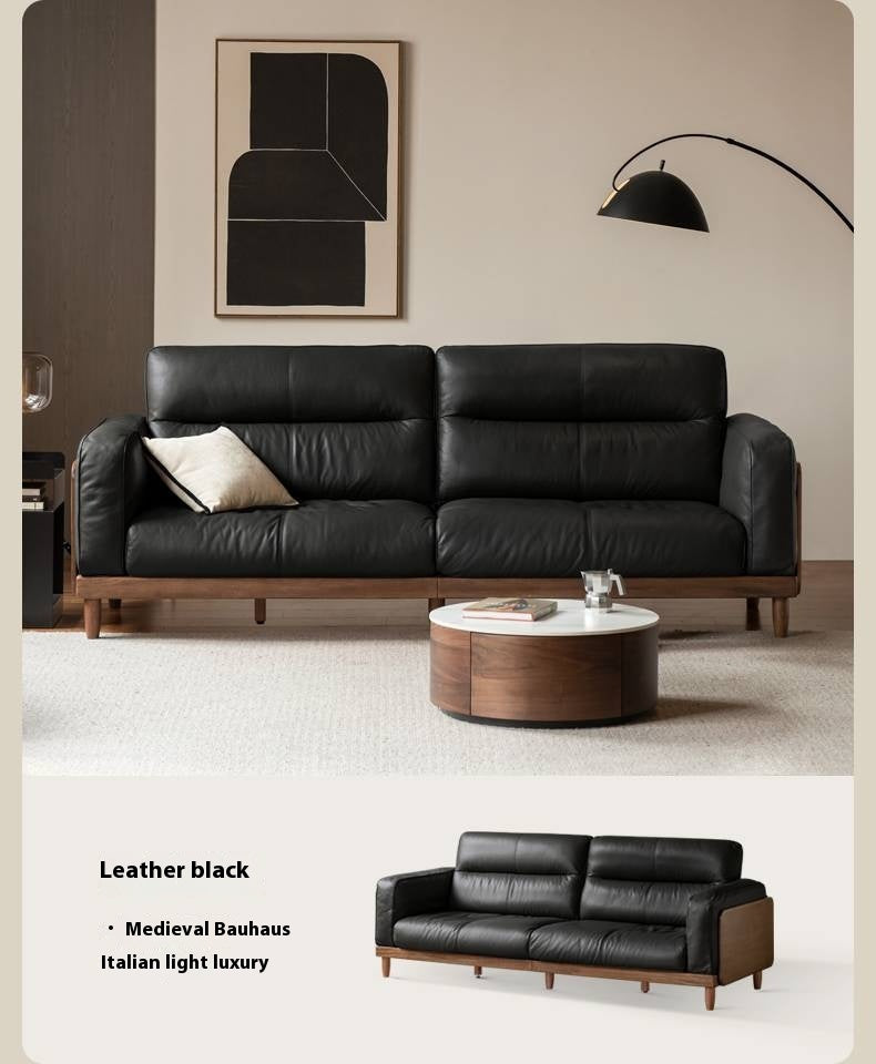 Sandalwood, Ash Solid Wood Genuine Leather, fabric High-Back Sofa