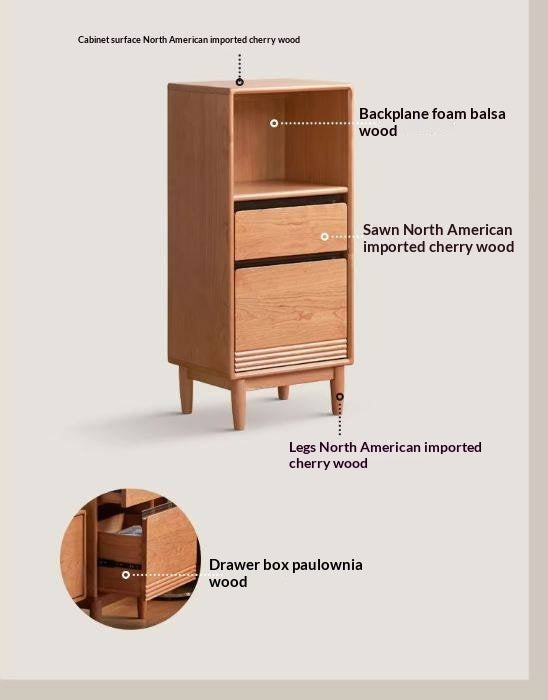 Cherry Solid Wood Wall-Mounted Side Cabinet Modern Minimalist Style