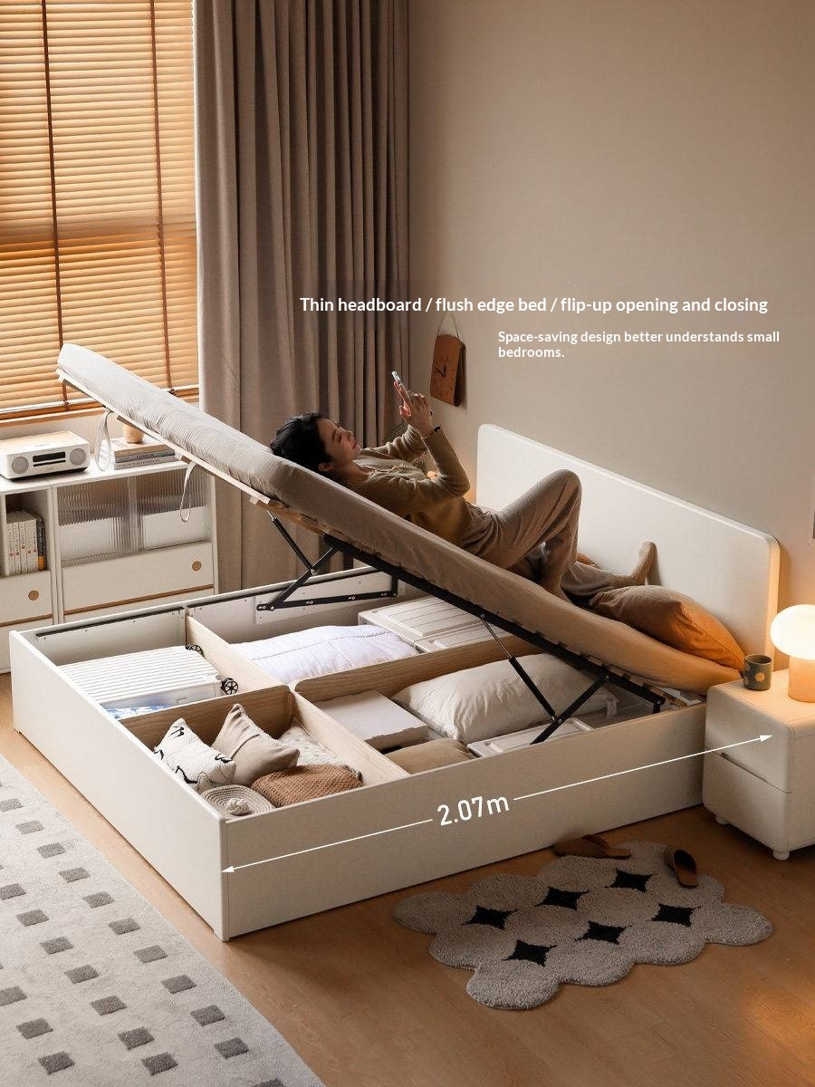 Rubberwood Solid Wood Bed — Modern Minimalist White Box Design