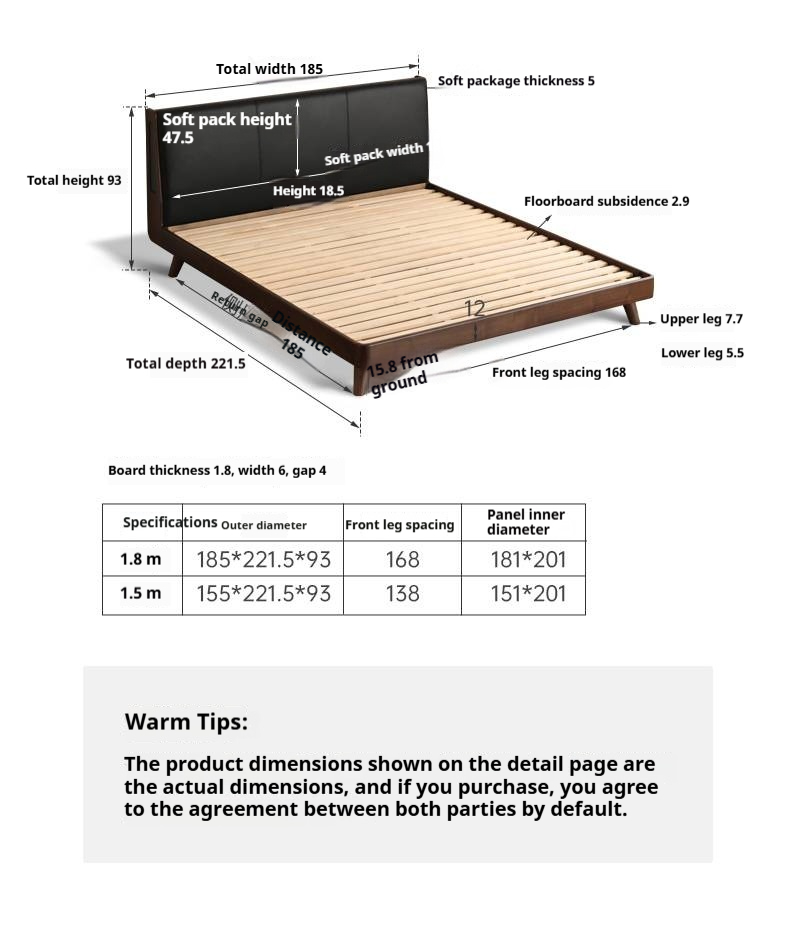 Black Walnut Solid Wood Genuine Leather Upholstered Bed