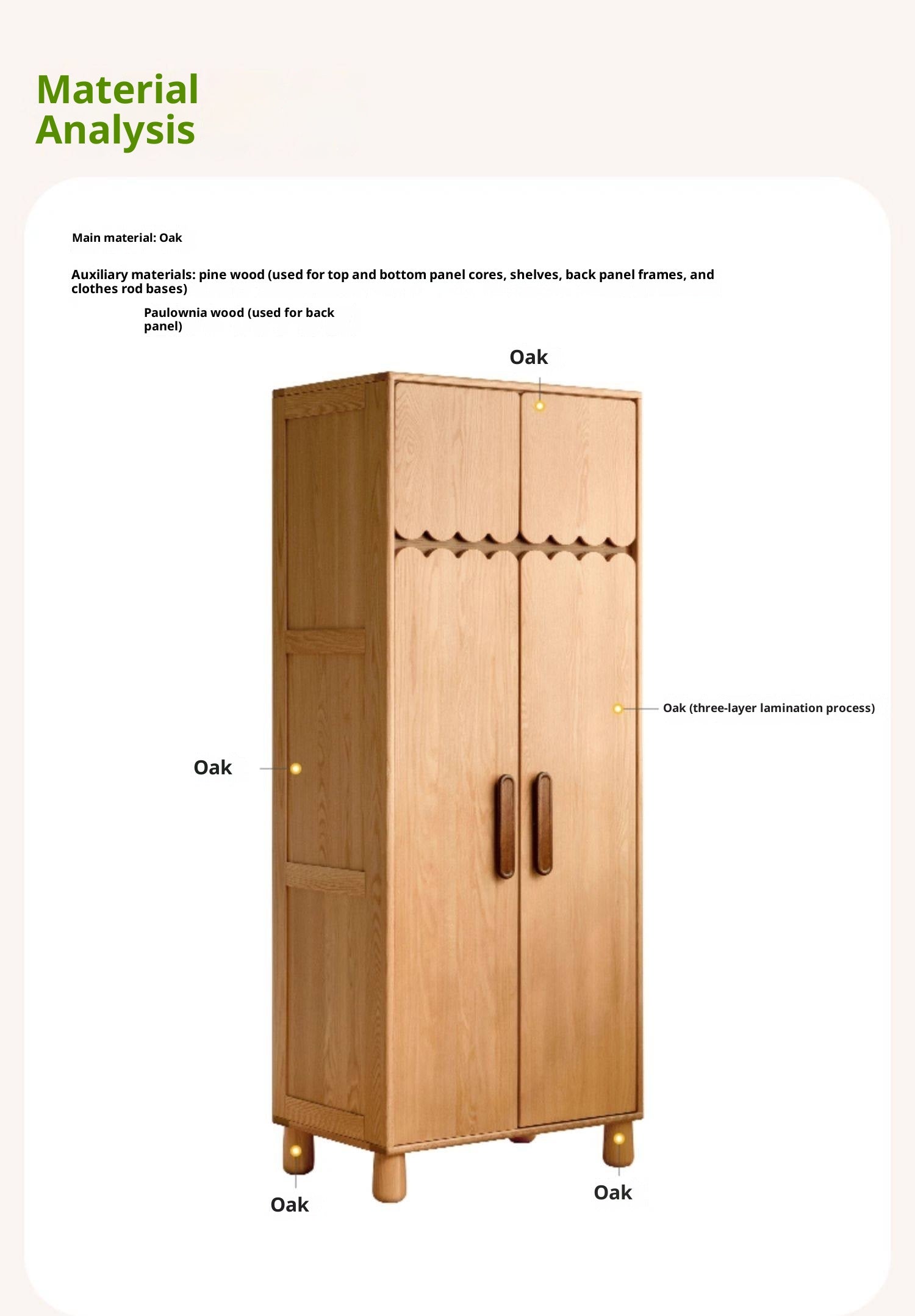 Oak Solid Wood Original Wood Style Children's Wardrobe