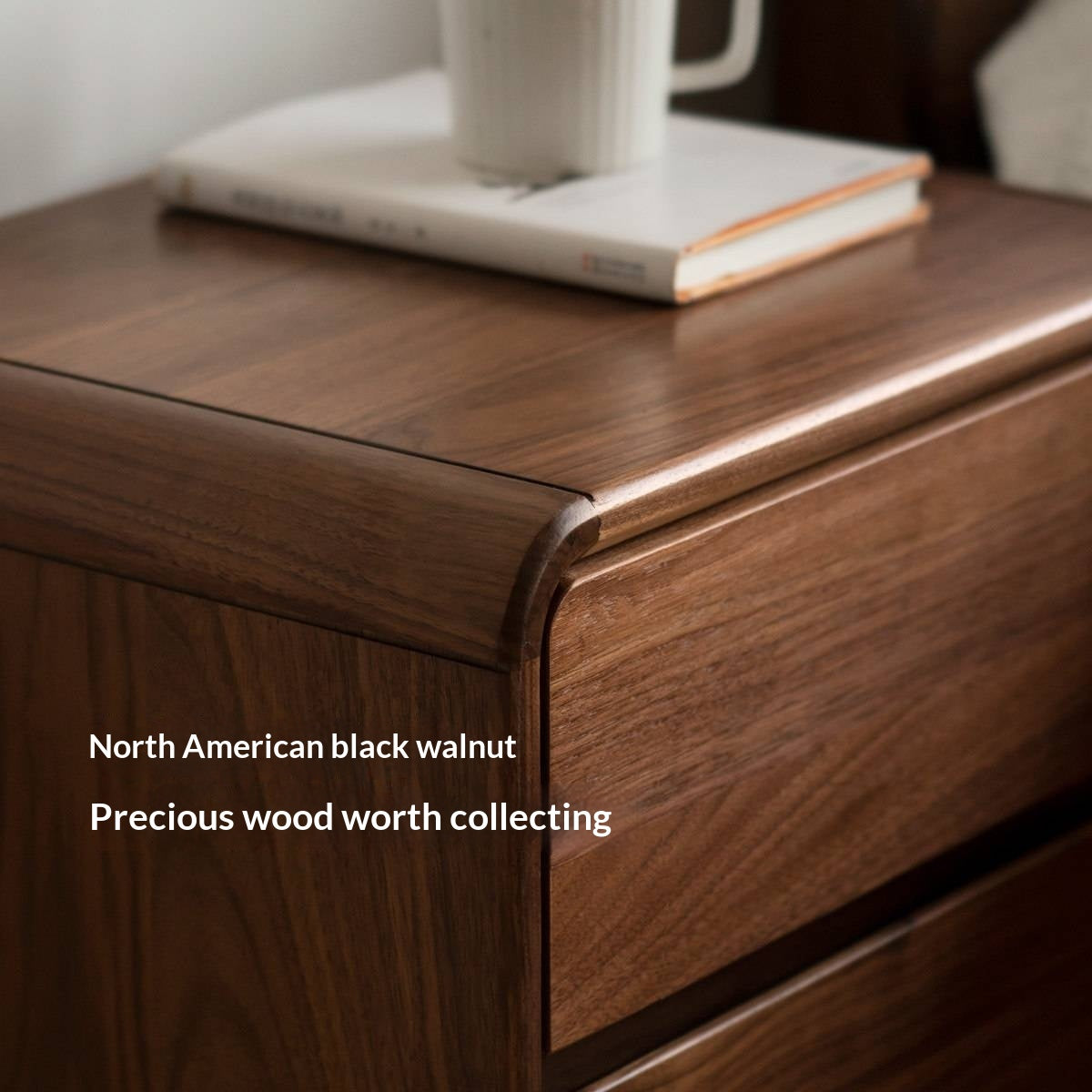 Black Walnut Solid Wood, Sandalwood Lockable Nightstand