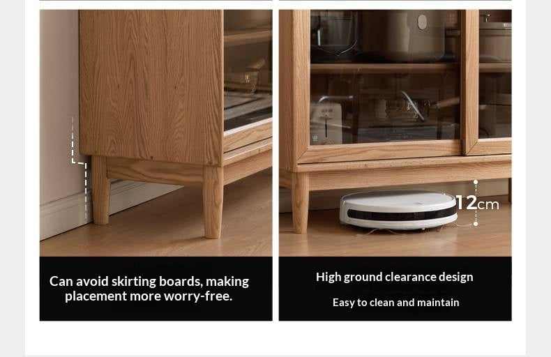 Oak Solid Wood Buffet Cabinet with Slab Surface, Sideboard