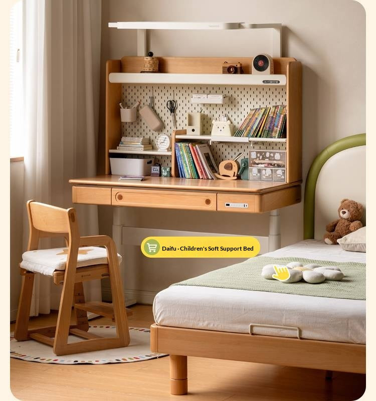 Beech Solid Wood Children's Study Desk with Electric Lift
