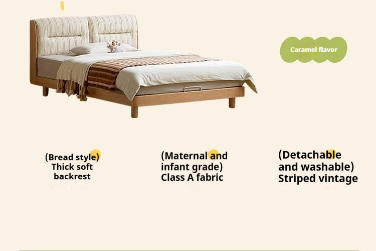 Beech Solid Wood Adjustable Height Kids Bed with Upholstered Segmented Headboard