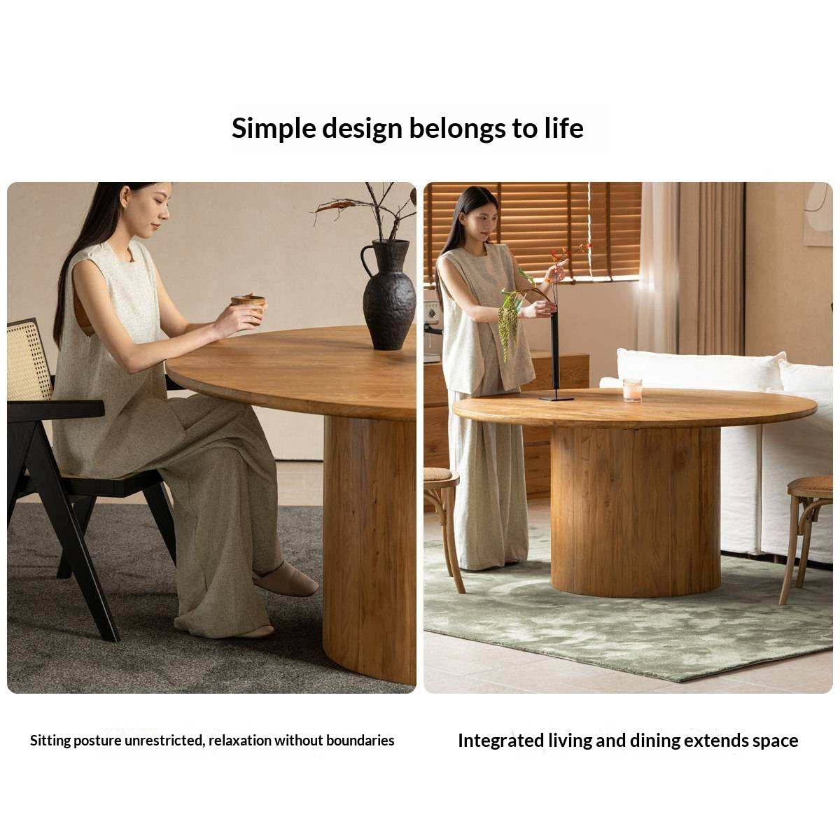 Elm Solid Wood Round Dining Table with Modern Minimalist Design