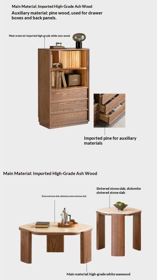 Ash Solid Wood Genuine Leather High Back Sofa