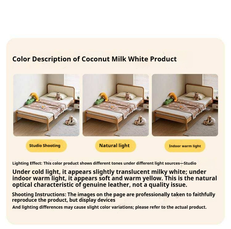 Beech Solid Wood Kids Bed with Adjustable Height and Rounded Corner Headboard