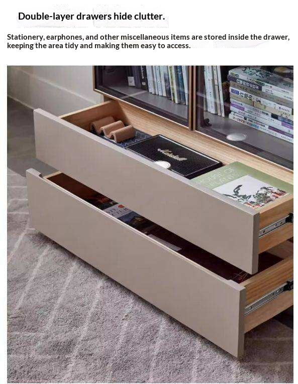 Solid RubberWood Combination Bookcase, Glass Door Cabinet