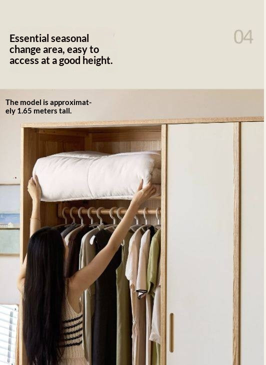 Oak Solid Wood Wardrobe with two-tone Sliding Doors