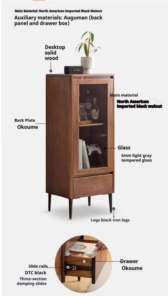 Black Walnut Solid Wood Rock Side Cabinet.