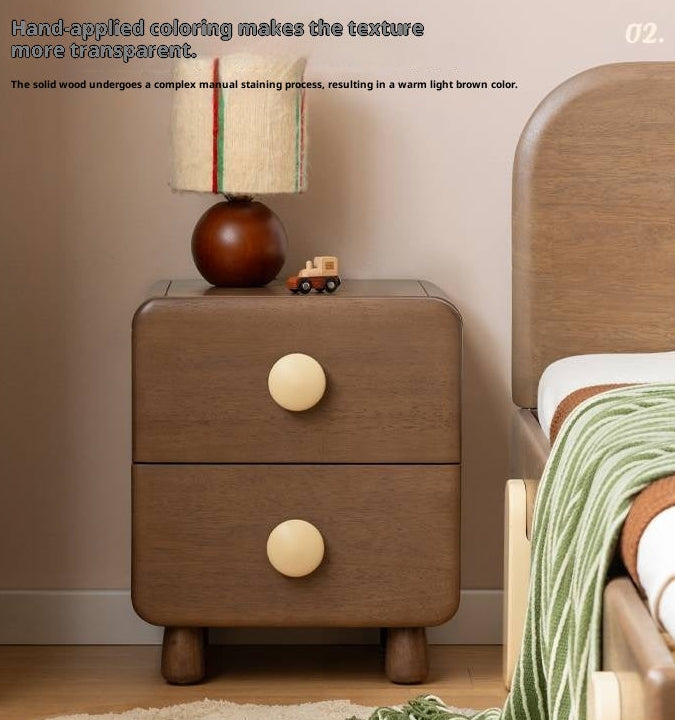 Solid Rubberwood Solid Wood Retro Style Kids Nightstand