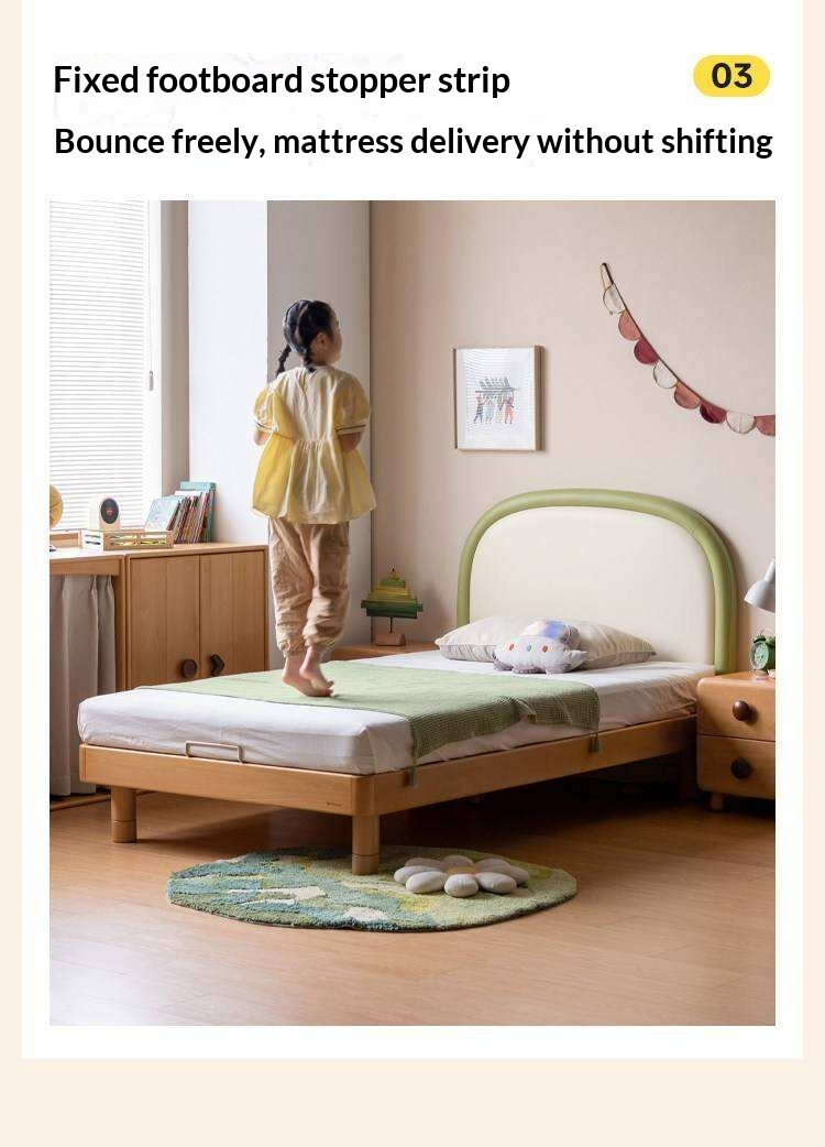 Beech solid wood Kids Bed with Round Headboard and Adjustable Height Legs
