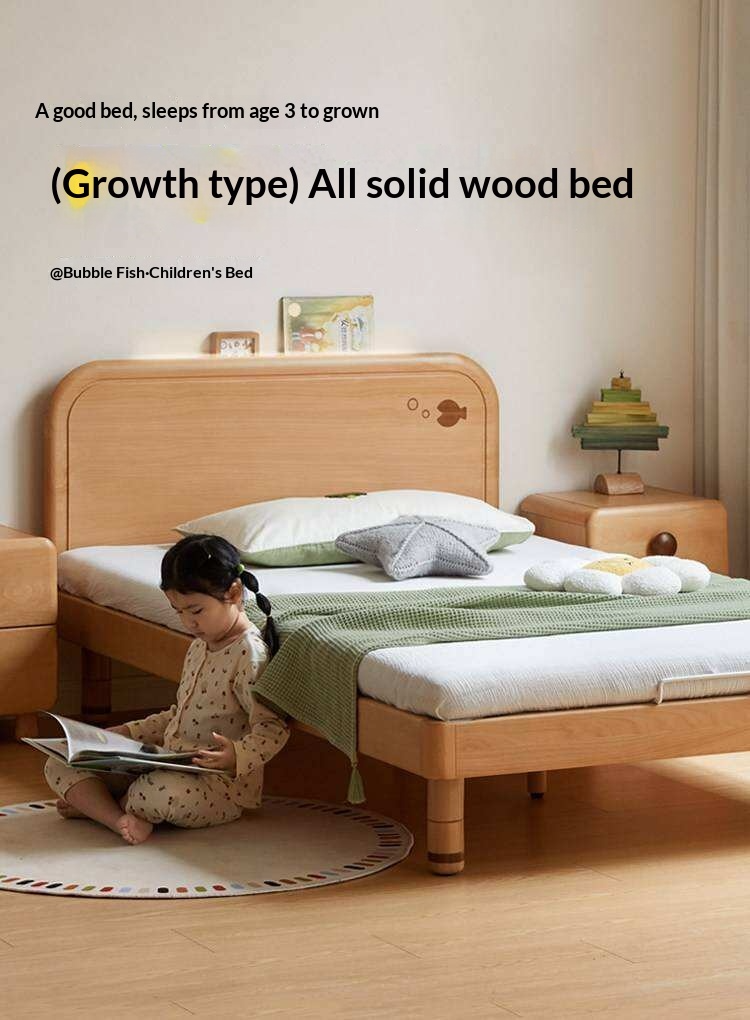 Beech Solid Wood Kids Platform Bed with Night Light