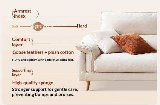 Deep-Seat Sofa with Down-Filled Cushions and Wood Legs-Genuine leather, fabric