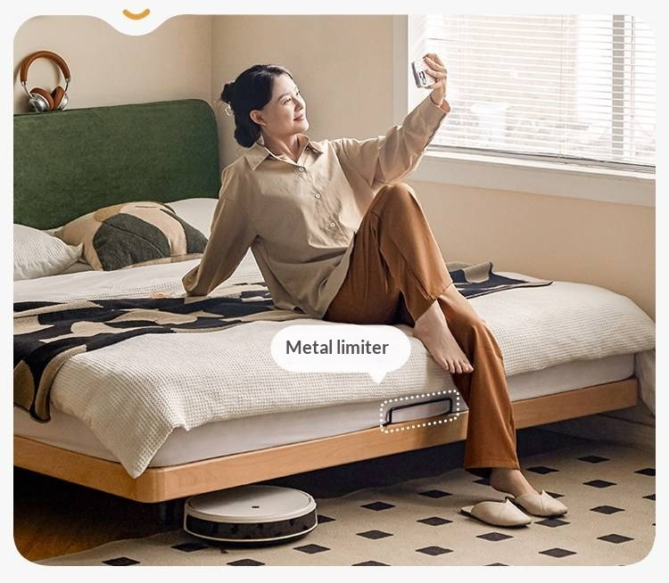 Beech Solid Wood Upholstered Bed — Retro Style with Floating Design, Luminous Light, Luxury Finish