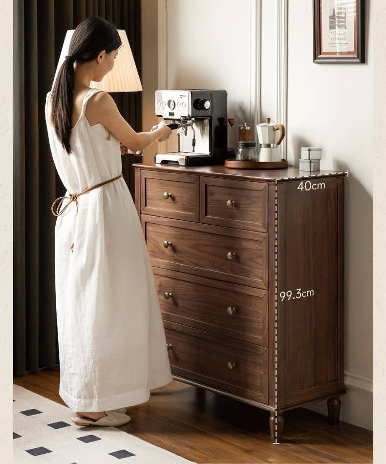 Black Walnut Solid Wood American Retro Chest of Drawers.
