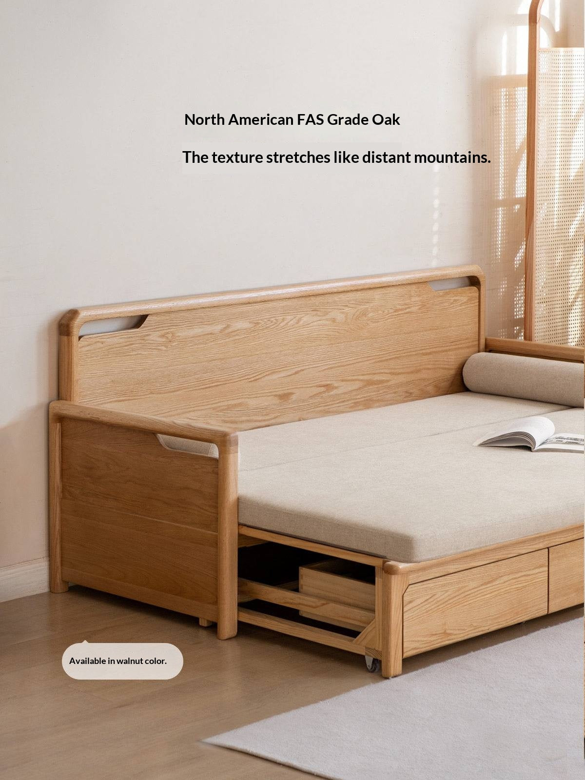 Oak Solid Wood Retractable Multifunctional Box Sofa Bed.