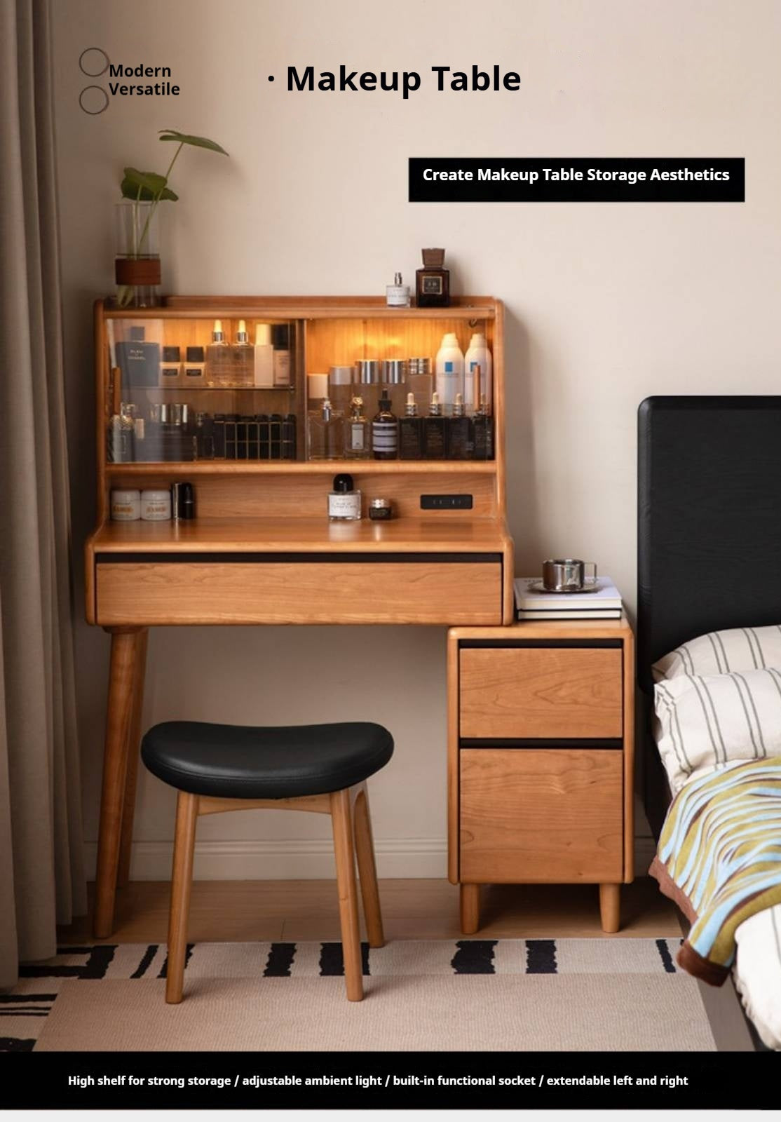 Cherry Solid Wood Multifunctional Vanity Table