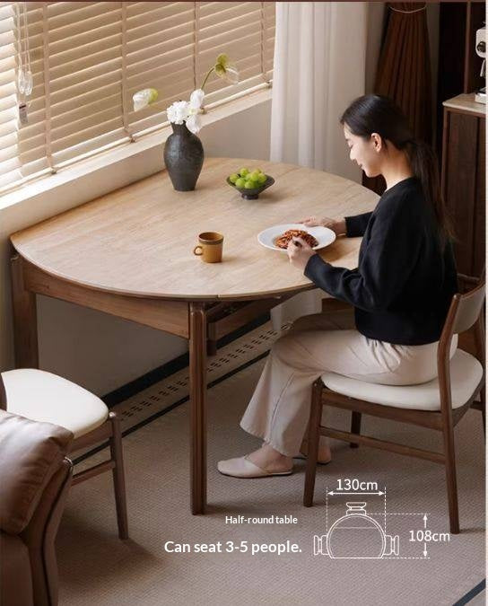 Black Walnut Solid Wood Folding Dining Table with Rock Plate Round Top