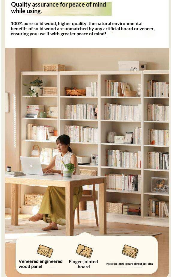 Solid Rubberwood Bookshelf Wall-To-Ceiling Shelf White Cream Style