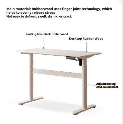 Solid Rubberwood White Cream Style Electric Lift Desk.