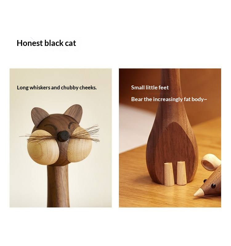 Beech Solid Wood Nordic Desktop Decoration Cat and Mouse