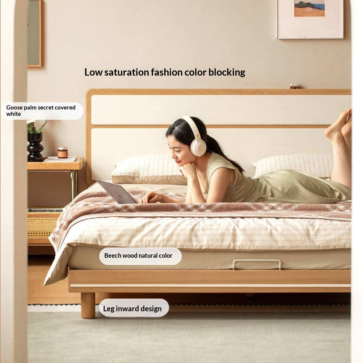 Beech Solid Wood Modern Simple Large Double Edge Bed